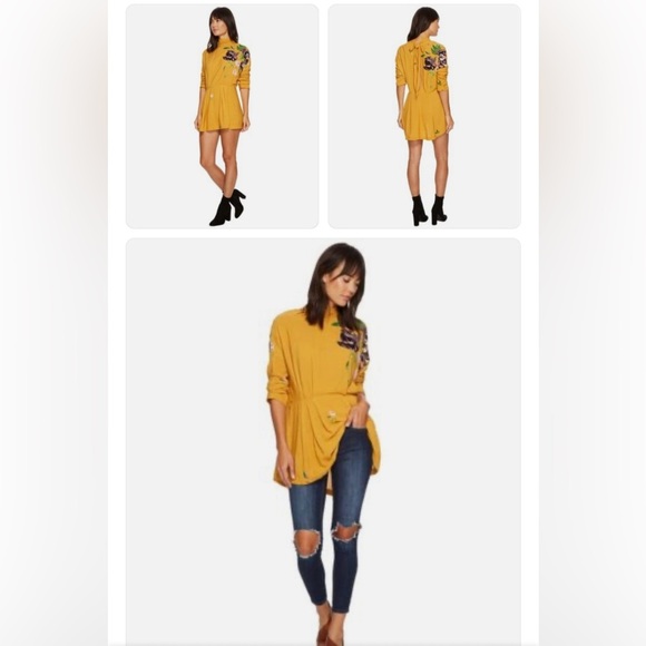 Free People Mustard Gemma mini Floral Dress retail $108USD - Picture 6 of 6